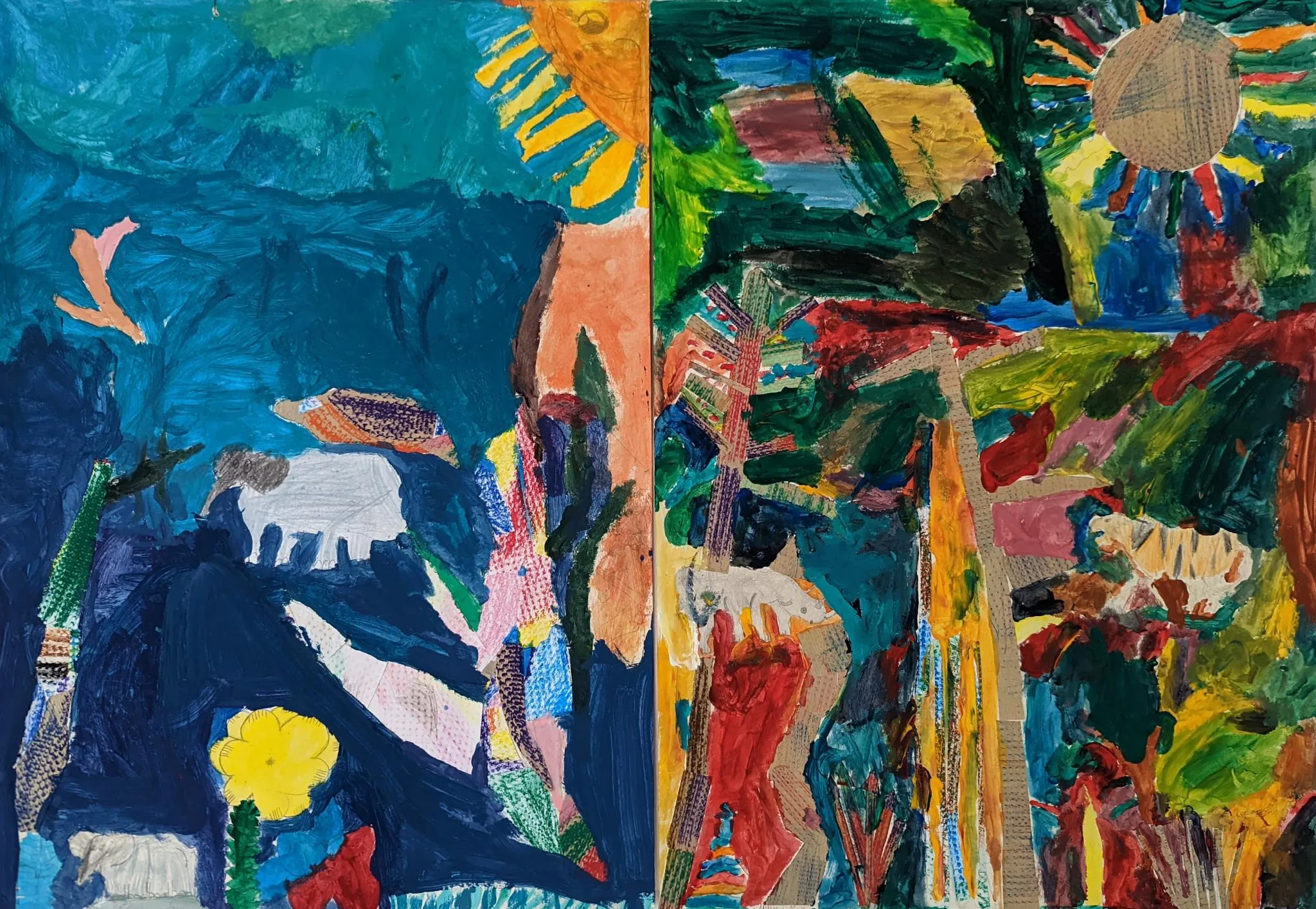 Pinturas feitas pelos alunos em uma escola da Alemanha sobre as belezas da Mata Atlântica. Foto: Carolina Schaffer