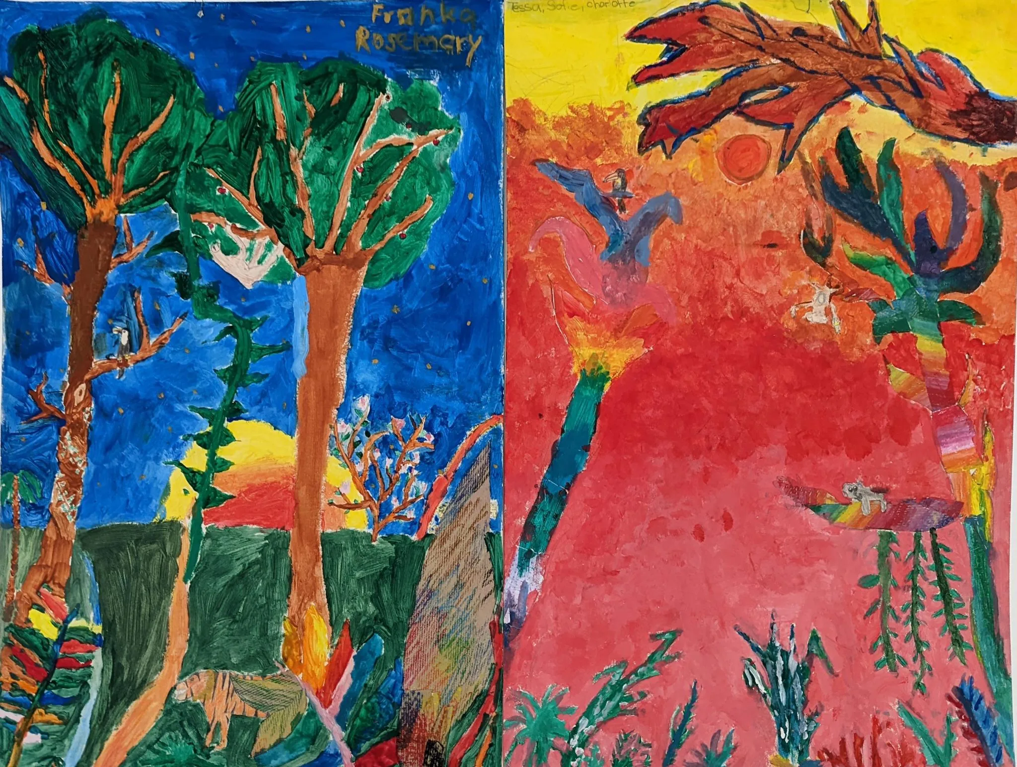 Pinturas feitas pelos alunos em uma escola da Alemanha sobre as belezas da Mata Atlântica. Foto: Carolina Schaffer