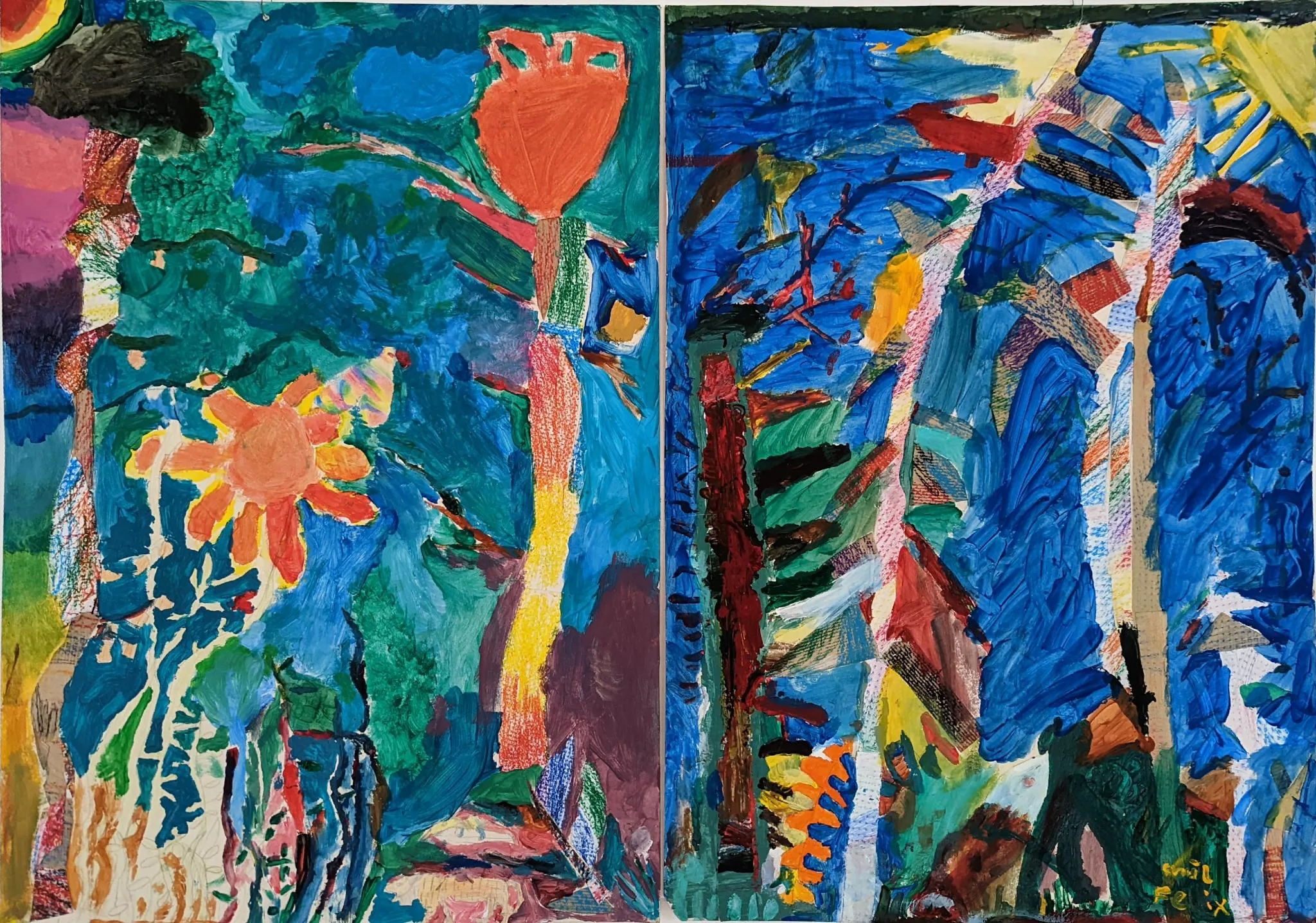 Pinturas feitas pelos alunos em uma escola da Alemanha sobre as belezas da Mata Atlântica. Foto: Carolina Schaffer