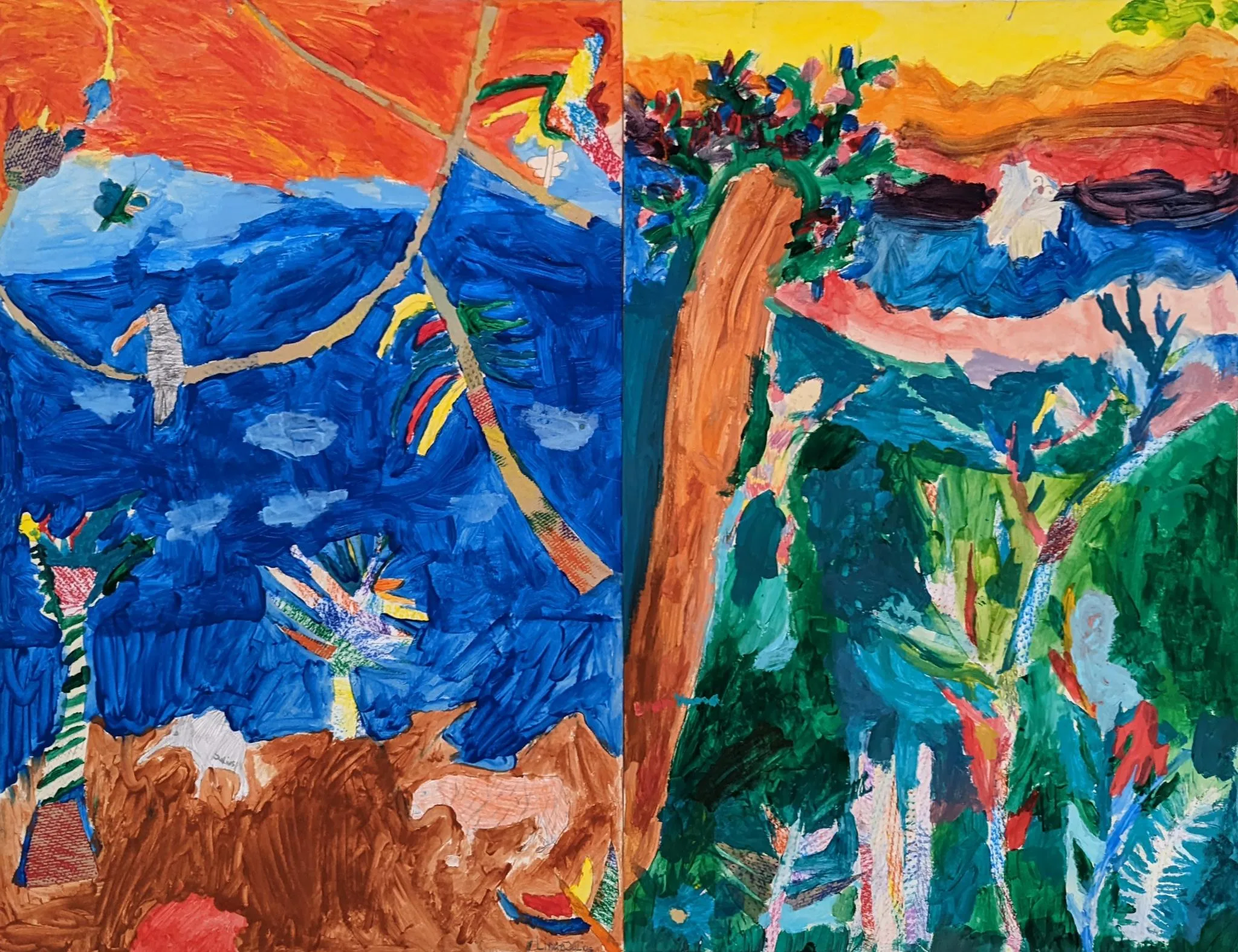 Pinturas feitas pelos alunos em uma escola da Alemanha sobre as belezas da Mata Atlântica.