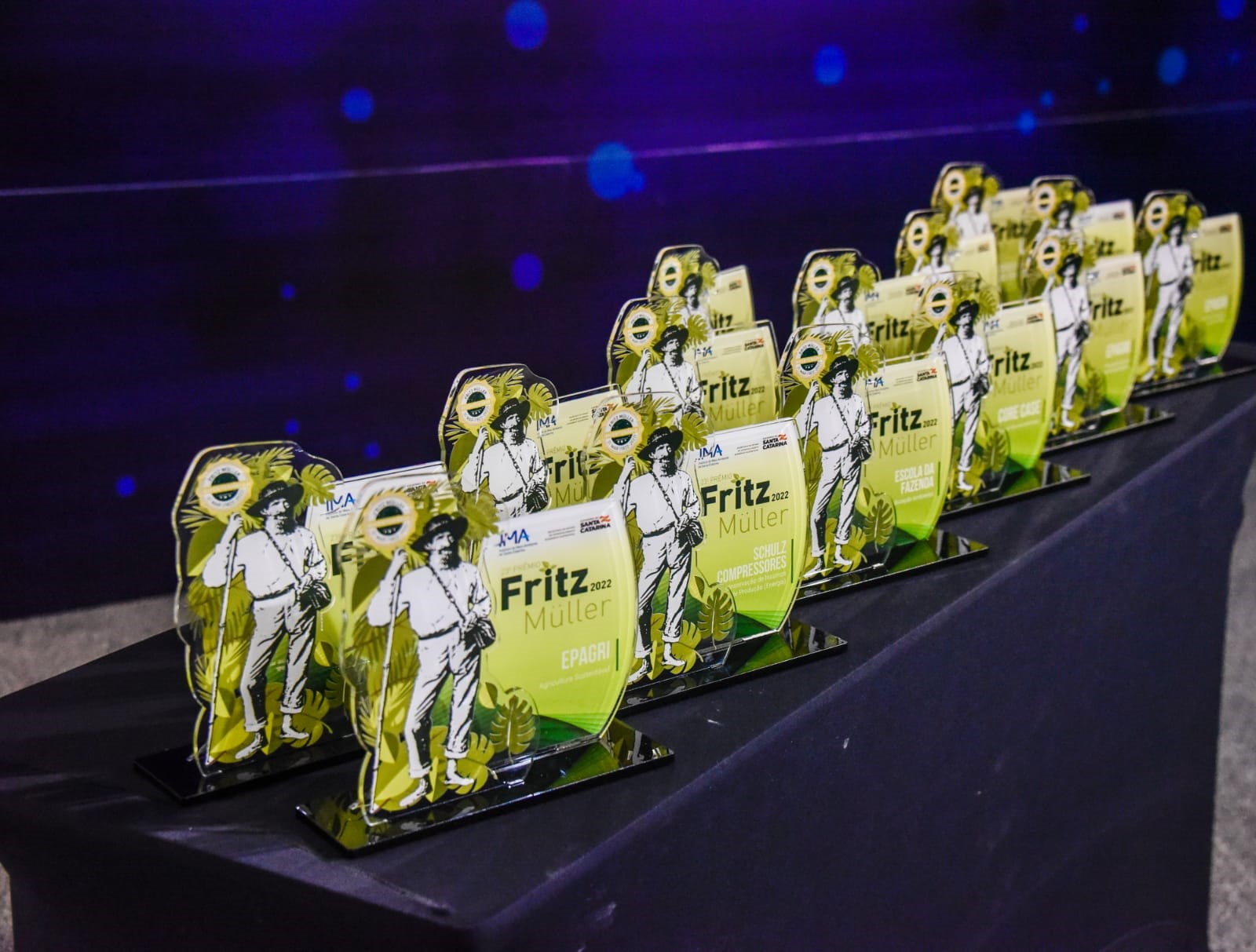 Troféus do 28° Prêmio Fritz Müller durante a cerimônia de premiação. Foto: Instituto de Meio Ambiente de Santa Catarina