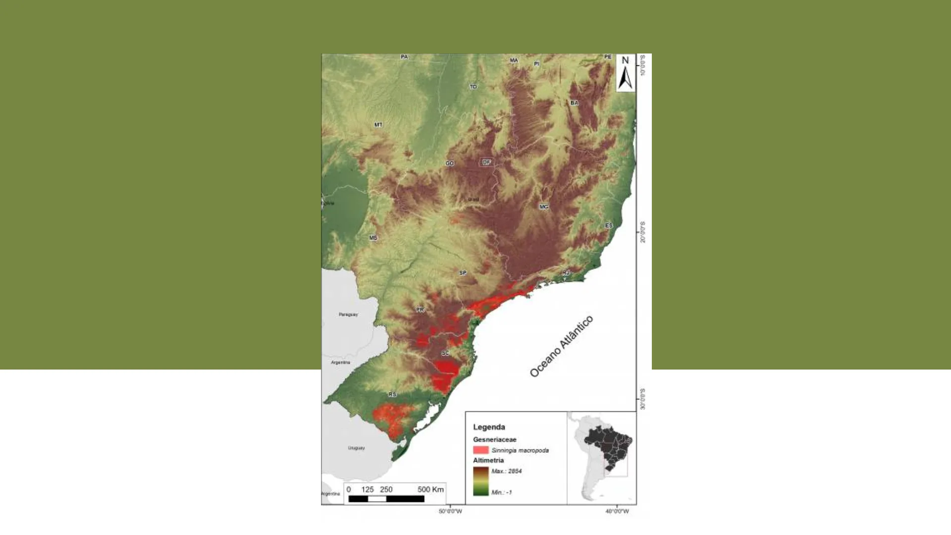Mapa de distribuição da rainha-do-abismo (S. macropoda) segundo o Centro Nacional de Conservação da Flora