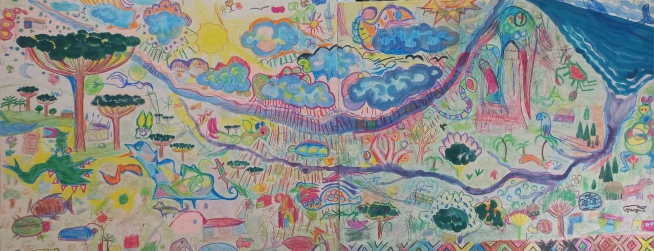 Desenho de educação ambiental realizado com as crianças pelo Instituto Çarakura Foto Arquivo Instituto Çarakura Desenho de educação ambiental realizado com as crianças pelo Instituto Çarakura